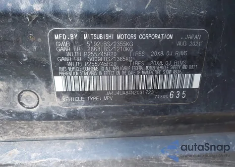 2022 Mitsubishi Outlander z USA, uszkodzony, nr VIN JA4J4UA84NZ031723